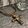 Metal Pendant Beaded Chain Necklace Multicolor Sweater Necklace Gothic Cross Necklace  Women