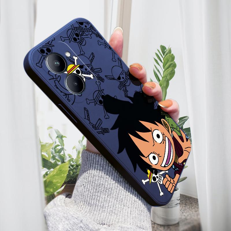 Zajímavý kryt na telefon Luffy pro iPhone 15 14 13 12 11 Samsung Galaxy S23 S22 A52 A52S Měkký kryt se čtvercovým designem z tekutého silikonu s plnou ochranou