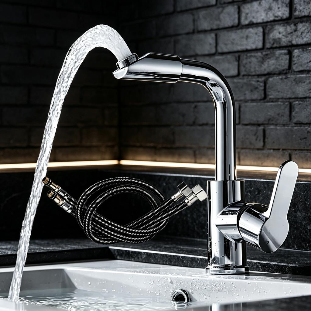 360° Rotatable Bathroom Sink Mixer Tap Chrome Finish Spout Hot Cold Water Faucet with Hot & Cold Water Hoses for Face Washing