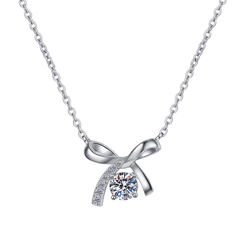 Moissanite Bow Tie Necklace: D Color White Copper Plated with White Gold - Elegant, Luxurious Design for Women Gold