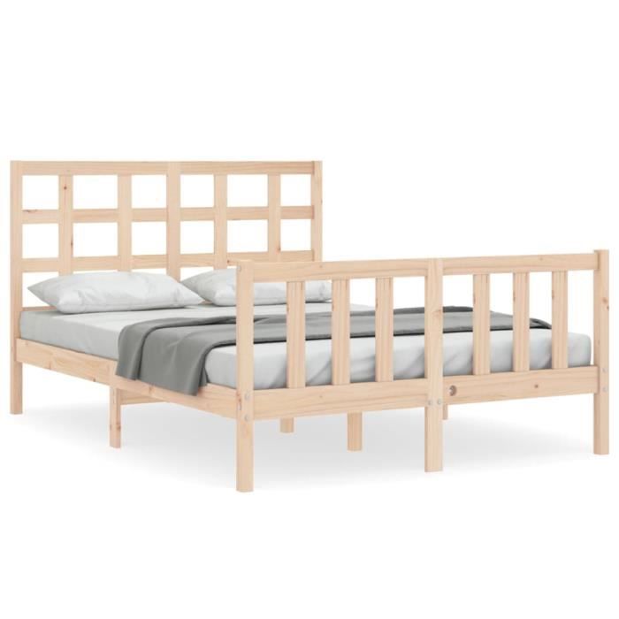 VidaXL Bed Frame with Headboard 140x190 Cm Solid Wood 3192081