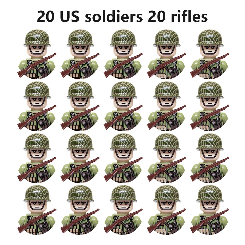 20Pcs/Set WW2 Military Soldier Array Soviet US UK France Japan Canada Italy China Building Blocks Action Figure Bricks Kids Toy