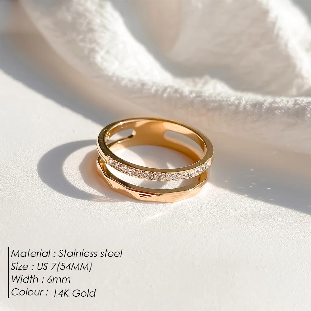 EManco Classic Geometric Stackable Stainless Steel Ring Gold Color Female Work Dating Essential Accessory