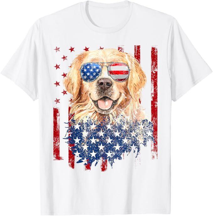 

American Flag Golden Retriever USA Retro 4th Of July T-Shirt 3XL
