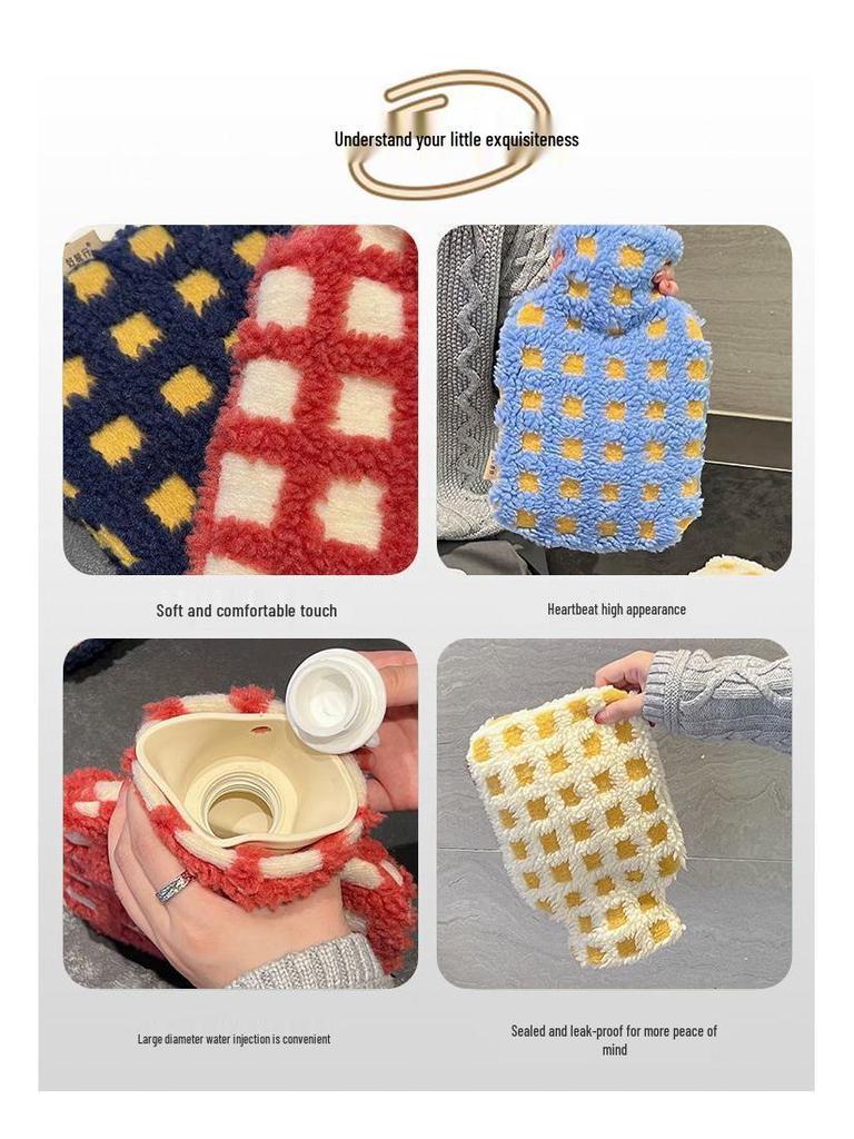 Plush Cover Ins Style Explosion-Proof Hot Water Bottle (Yellow/Red)