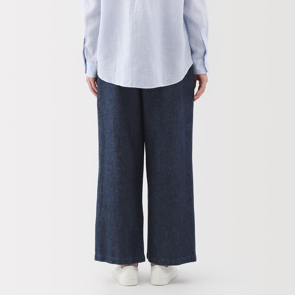 MUJI Women's Cotton Linen Denim Easy Wide Pants, Dark Navy, Size XL, BE1WDA5S