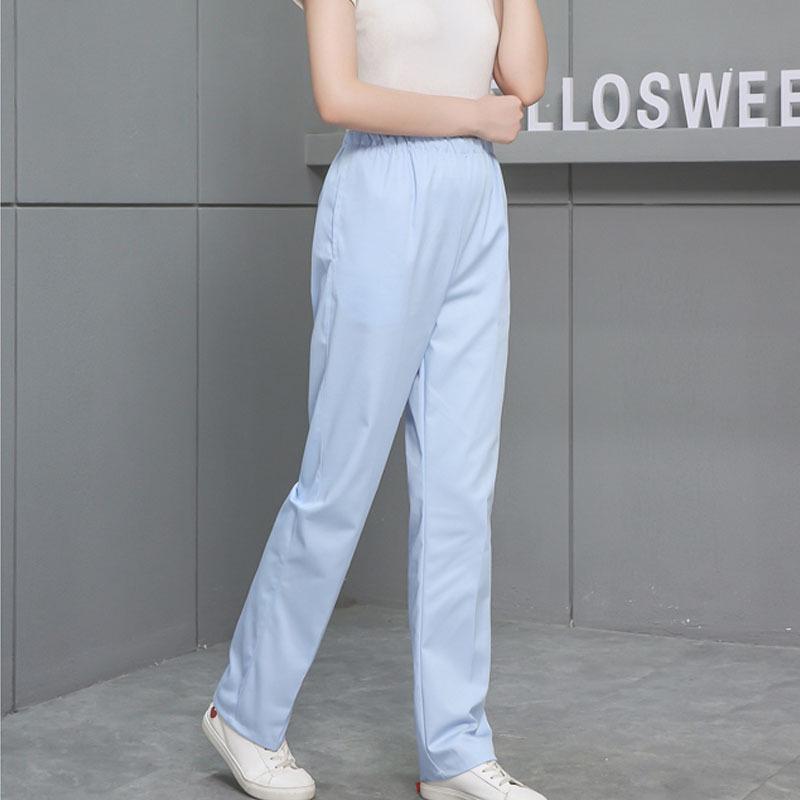 Thick Elastic Waist Nurse Uniform Pants - White, Pink, Blue, Green, Large Size