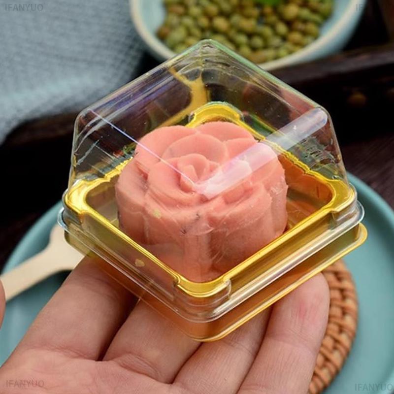 50 Pezzi Scatola Trasparente per Torta Contenitore Quadrato Scatola per Mooncake con Coperchio Scatole per Imballaggio Cupcake Pasticceria Matrimonio Forniture per Feste