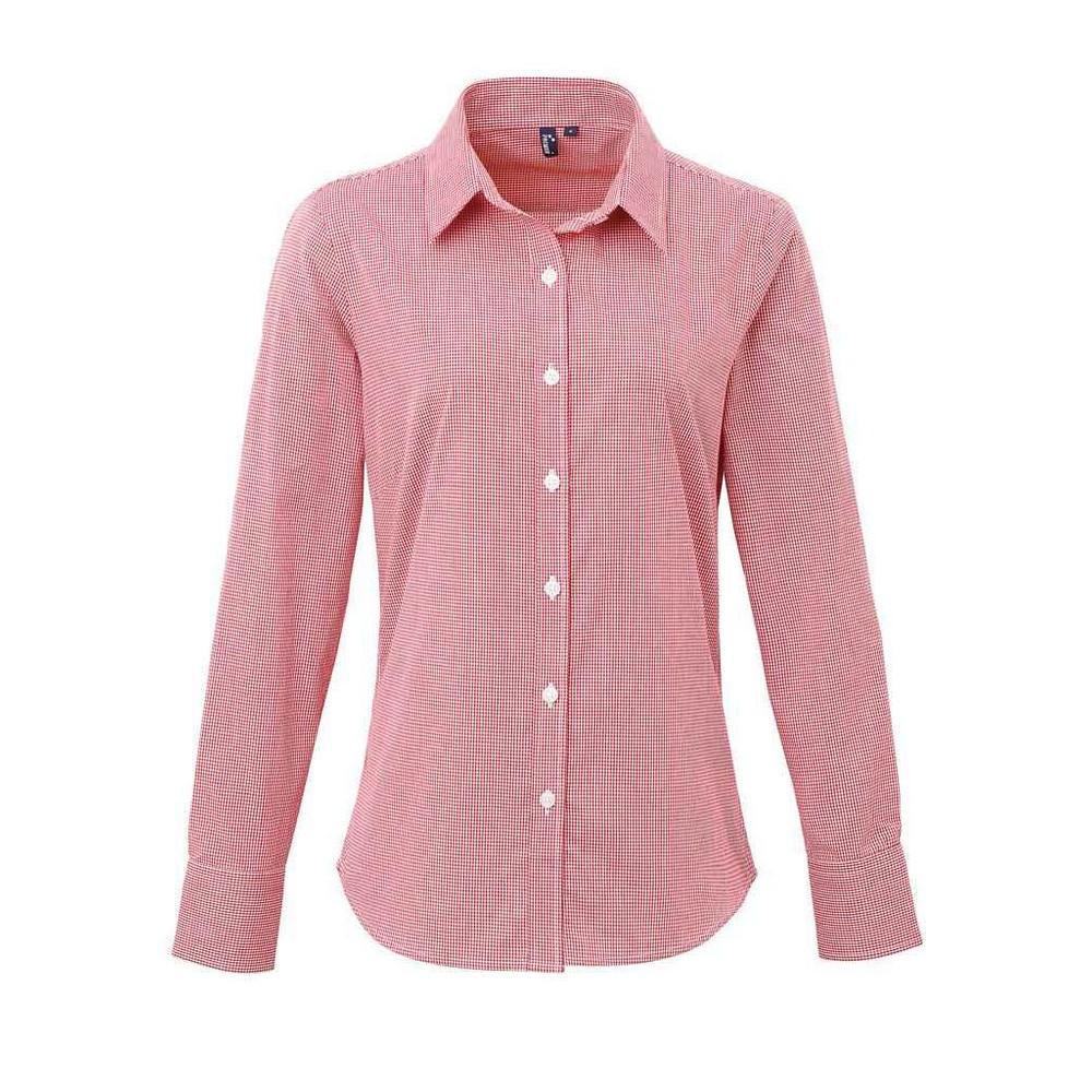 Premier Womens/Ladies Micro Gingham Check Cotton Long-Sleeved Shirt