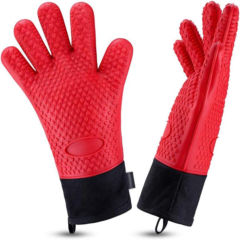Silicone Oven Gloves Heat Resistant Long Silicone Oven Mitts Nonslip Oven Gloves BBQ Gloves Kitchen Baking Tool Baking Mitts