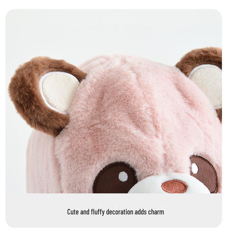 Kids' Warm Plush Hat with 3D Ears - Thick, Windproof, Ear-Protective Pullover for Autumn and Winter