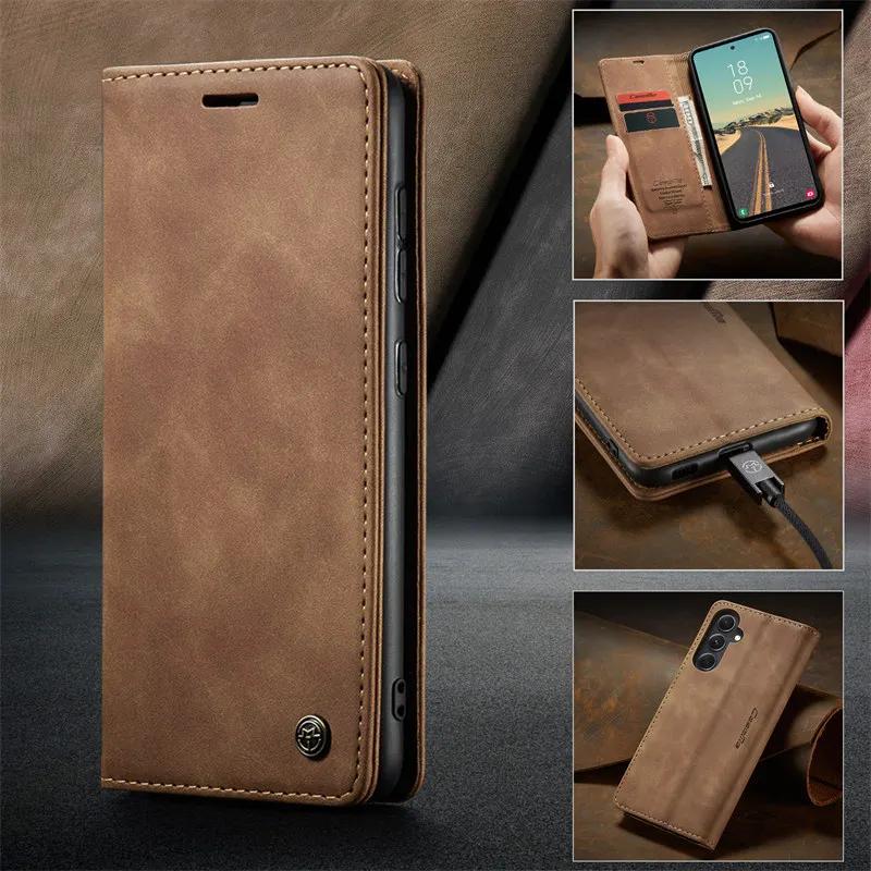 Magnetic Flip Leather Phone Case For Samsung Galaxy S25 Edge S24 FE S23 Plus S22 S21 Ultra S20 A36 A56 5G Wallet Card Cover Etui