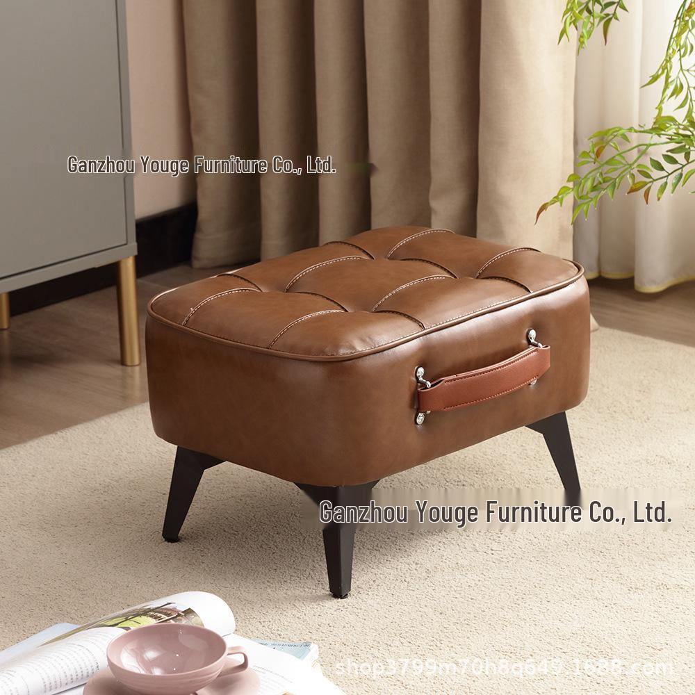 Elegant Entryway Low Stool: Soft Leather