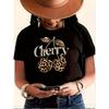 Women Soft Polyester Orange Tee Leopard Cherry Print Short Sleeve Casual Party Weekend Fashion Machine-Washable Top