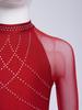 Girls Lyrical Dance Dress Shiny Rhinestones Sheer Mesh Patchwork Keyhole Back Long Sleeve Leotard
