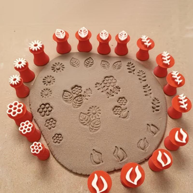 DIY Clay Stamp Molding Kit Floral Leaf Pattern Craft Tool for Pottery Scrapbooking Card Making