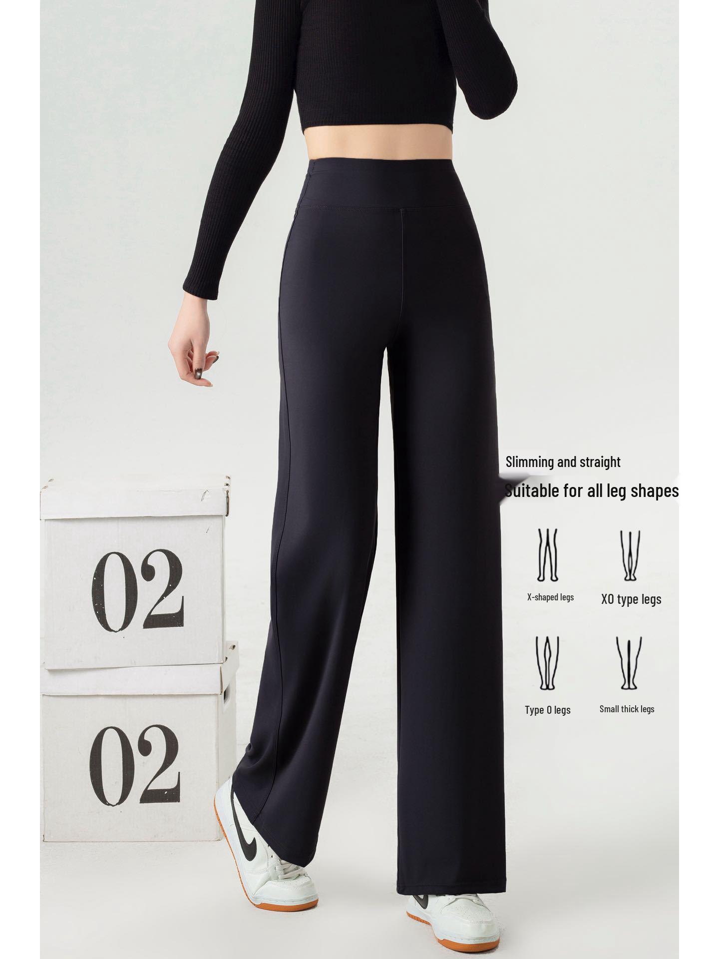 

Women s High-Waisted Sharkskin Slim Straight-Leg Pants - Versatile Yoga & Casual Wear for Spring & Summer 110-130 lbs чёрный