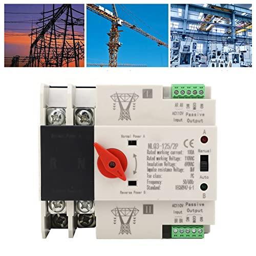 AC110V 100A Dual Power Automatic Transfer Switch, 35mm Rail Mount, 2P ATS Generator Transfer Switch