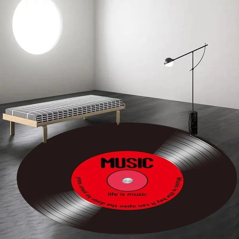 Retro Fashion Personality Vinyl Record Pattern Round Carpet Living Room & Bedroom Floor Mat Office Decorative Rug