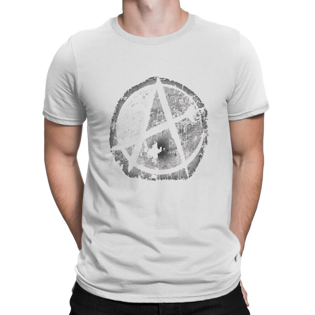 Anarchy Anarchist Symbols Distressed Stencil Sprayed Graffiti Style T Shirt Grunge Men Tees Summer Clothing Polyester ONeck