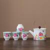 Kung Fu Ceramic Travel Tea Set with Overglaze Enamel Peony Teapot