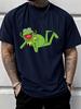 Unisex Crew Neck Tee Cute Lying Frog Cartoon Graphic Print Short Sleeve Oversized Male Daily Casual Soft Breathable Basic Wear Top