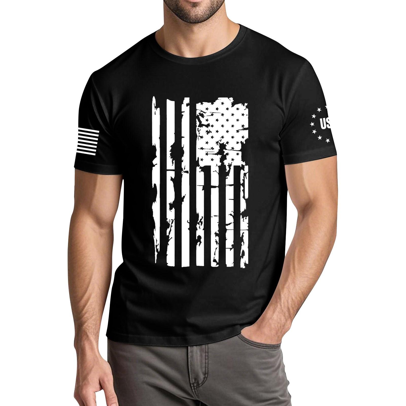 

Чоловіча модна повсякденна футболка з круглим вирізом та коротким рукавом з принтом до Дня Незалежності XXL чорний