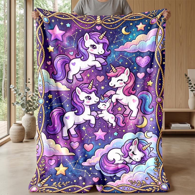 Fantasy Unicorn Scene Theme Blanket Lightweight Warm Flannel Blanket Decorative Throw Blanket for Home Decoration