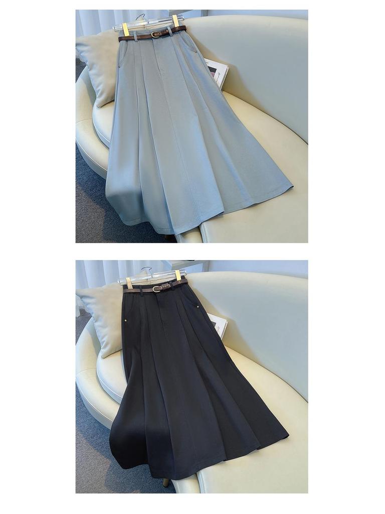 Pleated Midi Skirt - Women's Petite, Spring/Autumn Collection, Temperate OL Commute Style