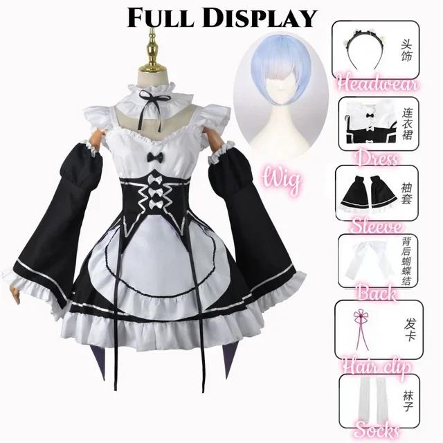 Anime Game Re:zero Kara Hajimeru Isekai Seikatsu Costume Clothes Wig Ram Rem Cosplay Maid Uniform Woman