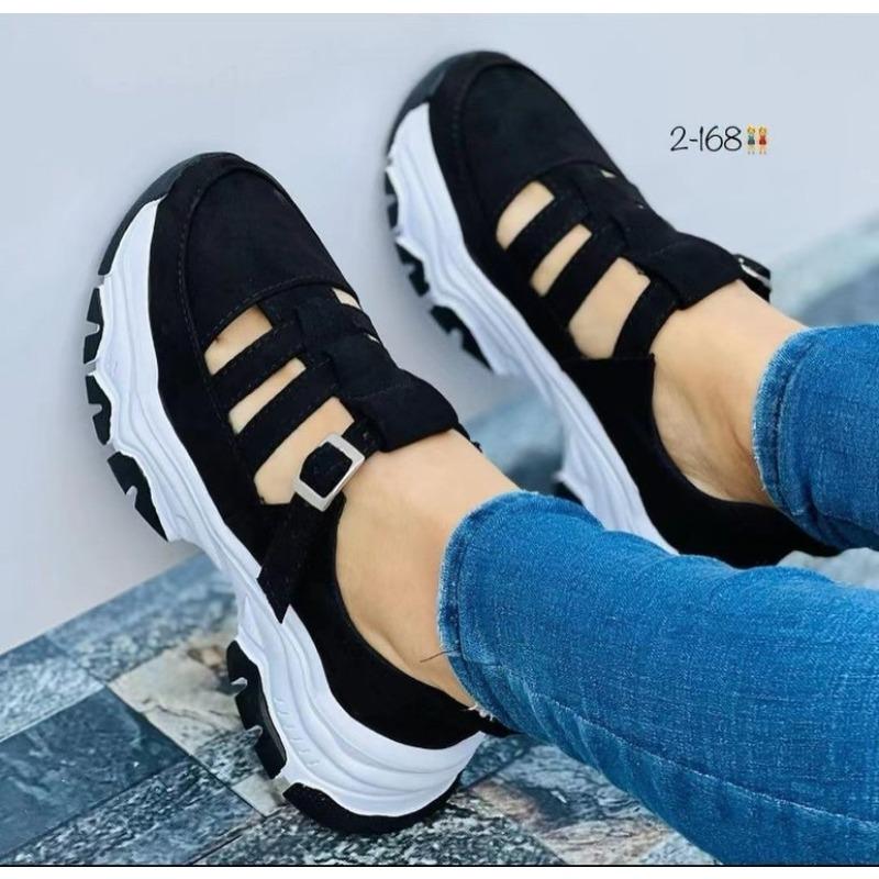 Spring and Autumn new large-size sandals women's round head thick-soled low-top buckle flat-soled casual sports shoes
