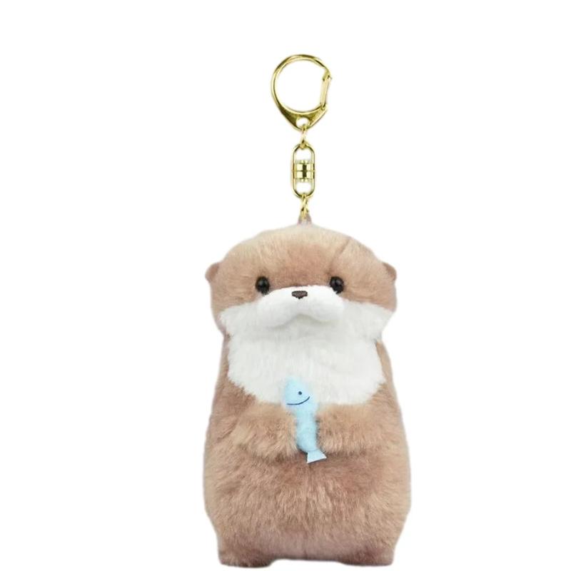Sevimli Su Samurları Balık Tutan Peluş Bebek Anahtarlıklar Hafif Asılı Kolye Okul Çantası Anahtar Cüzdan Bebek Oyuncak Hediyeler 11cm