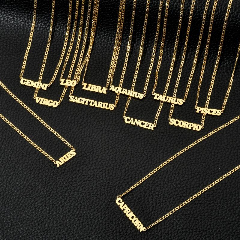 Gold/Silver/Rose Gold Color Twelve Constellations Stainless Steel NK Chain Pendant Necklace Female Jewelry 18+2in