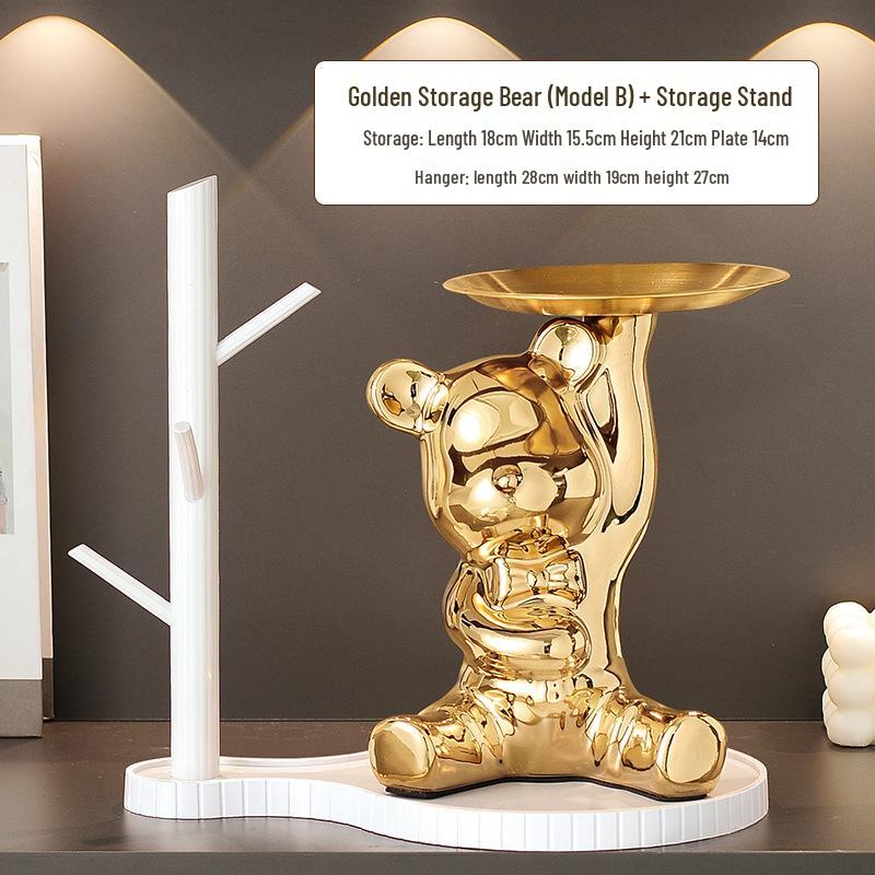 High-End Entrance Display Shelf with Key Storage and Shoe Cabinet - Featuring Violent Bear Ornaments