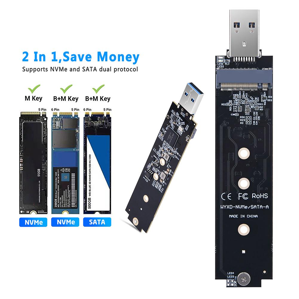 NVME To USB Adapter Support UASP TRIM USB To NVME PCI-E SSD Reader M-Key M.2 NVME To USB Card Reader for 2280 2260 2242 2230 SSD