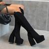 Sexy Dijlaarzen Dames Blok Dikke Hoge Hakken Merk Feest Platform Over de Knie Laarzen Vrouwelijke Straatschoenen Vrouw Botas Femininas