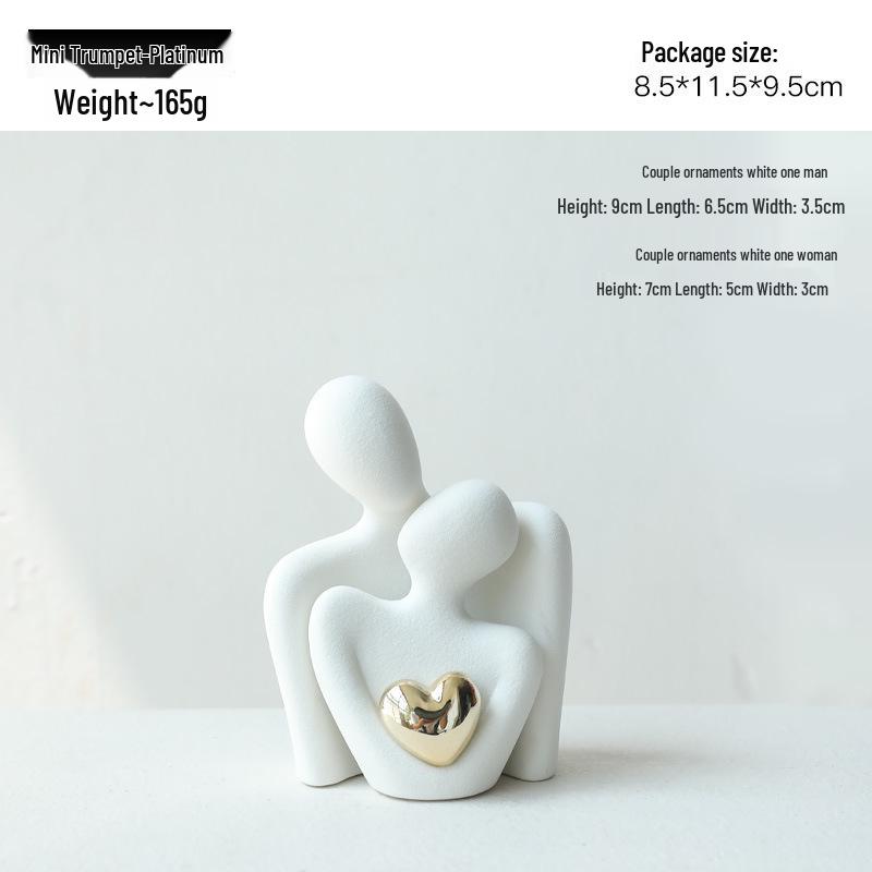 Nordic Luxury Mini Ceramic Heart Couple Ornament for Home Decor