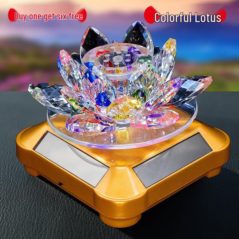 

Красочный вращающийся хрустальный лотос на солнечной батарее, освежитель воздуха и декор для автомобиля