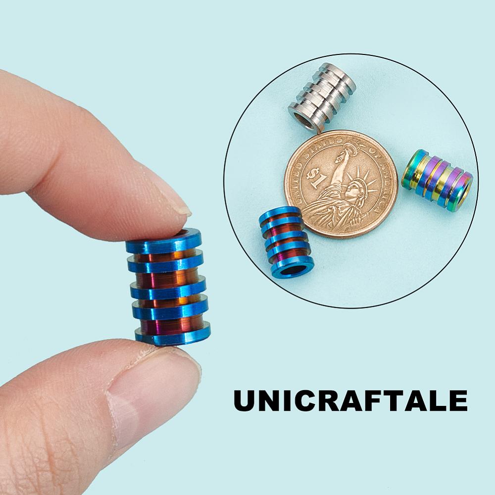 3Pcs 3 Style Titanium Alloy European Beads, Large Hole Beads, Grooved Beads, Column, Mixed Color, 14x10mm, Hole: 5.8~6mm, 1pc/style