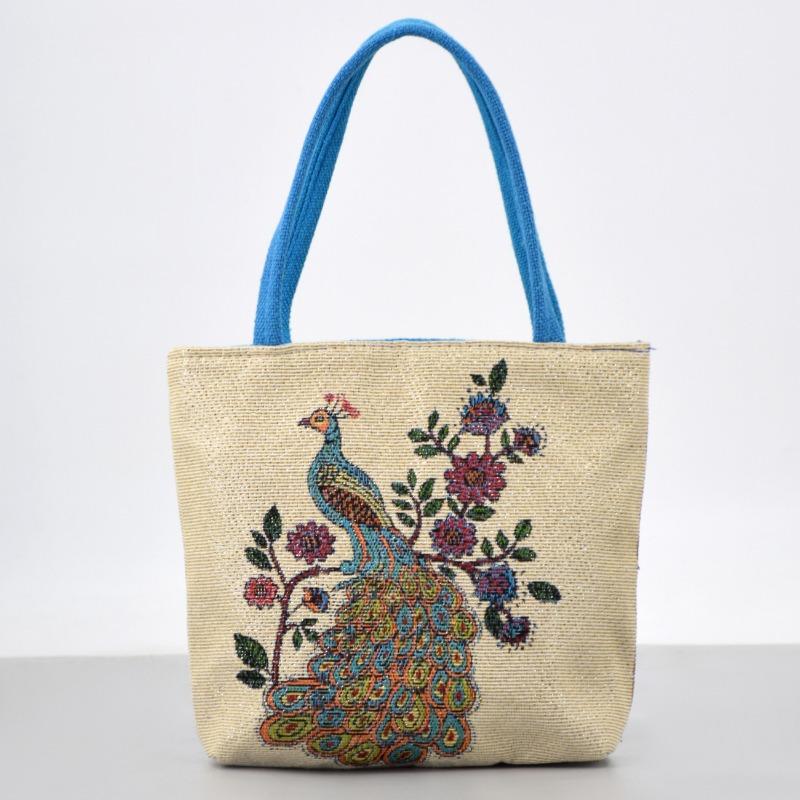 Ethnic Style Embroidery Canvas Handbag Artistic Fashion Hand In Hand Bag Lunch Bag Bento Bag