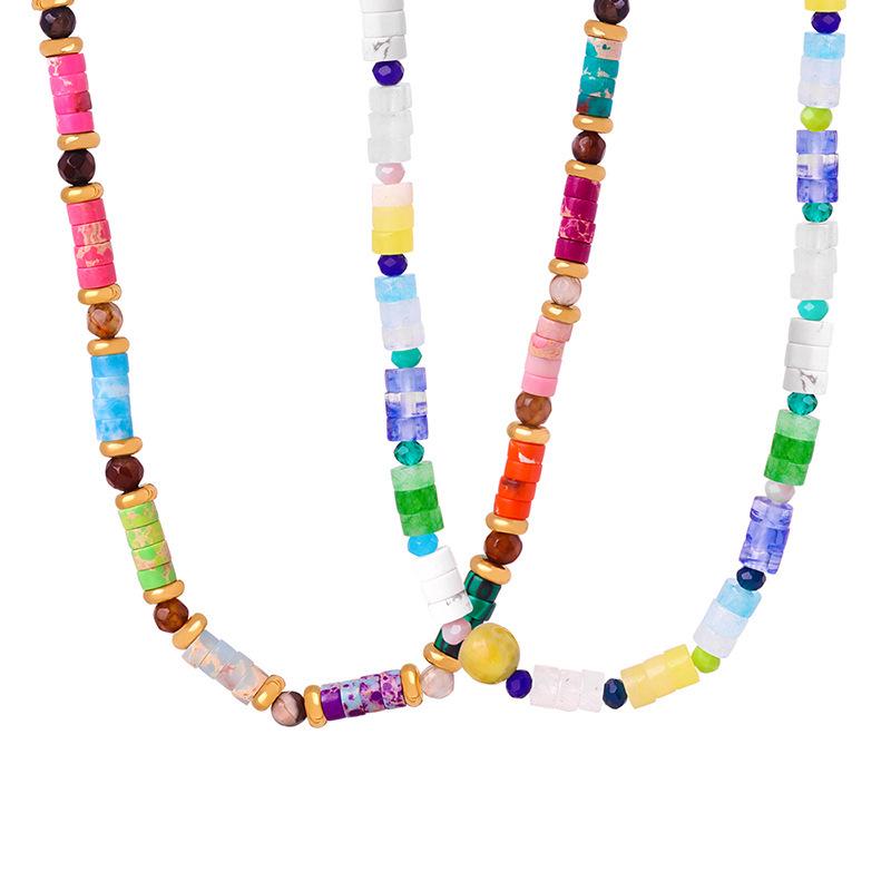 Versatile Temperament Necklace: Rainbow Natural Stone Beads with Clavicle Chain and Light Luxury Craftsmanship.