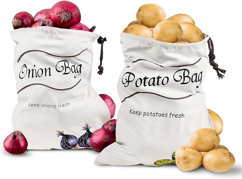 Kitchen Food-Grade Canvas Drawstring Storage Bag Large Capacity Special Storage for Vegetables Banana Onion Lettuce Greens Fresh