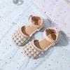 Girls Toes Capped Sandals Little Kids Pearls Princess Shoes Soft Sole Summer Fashion Children Rhinestone Half Sandals Flats