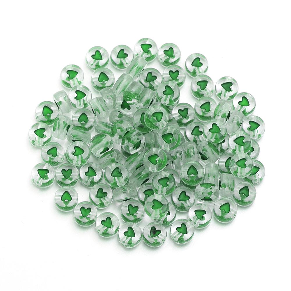 100pcs/lot 7mm Acrylic Beads Colored Transparent Heart Pattern Loose Flat Round Beads For Craft Bracelet Making DIY Jewelry Gift