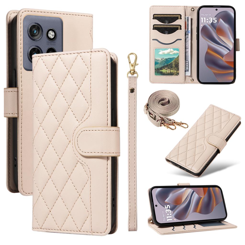 For Motorola Edge 50 Neo 5G/Moto S50 5G/Thinkphone 25 5G Case Wallet Rhombus Leather Phone Cover with Shoulder Strap,Wrist Strap