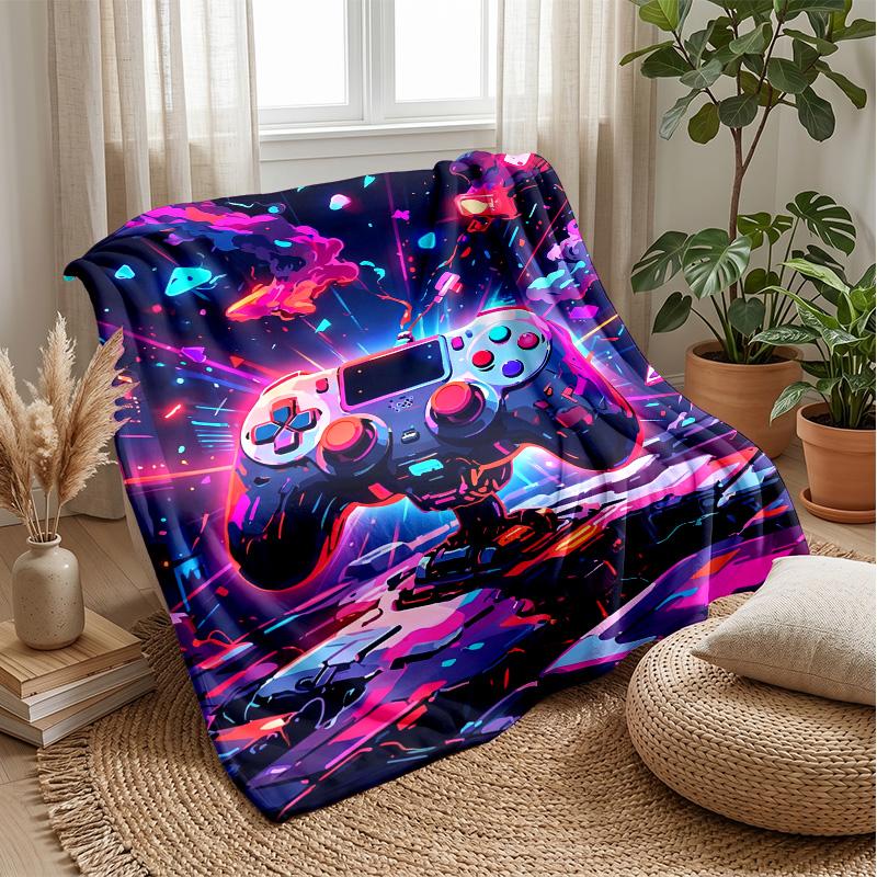 Neon Game Controller Theme blanket Lightweight Warm Flannel Blanket Decorative Throw Blanket for Home Decoration