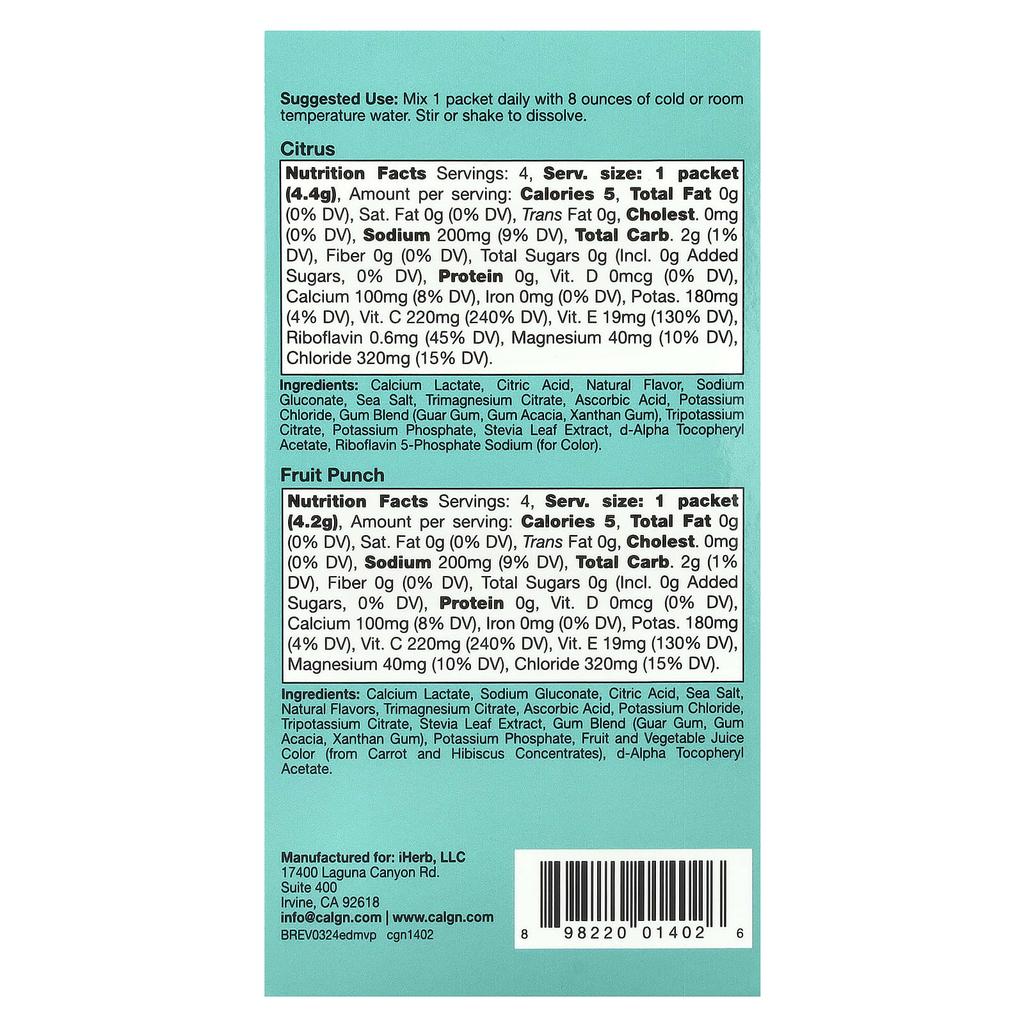 Hydrationup®, Electrolyte Drink Mix, with Calcium Lactate, Vitamin C and E, Variety Pack, 20 Packets, 4G~4.8G (0.14Oz~0.17Oz) Each