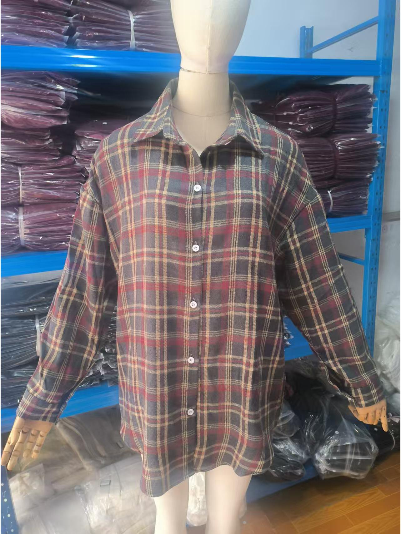 

Женская ретро клетчатая рубашка-кардиган с отложным воротником и длинным рукавом из полиэстера и хлопка Extra Large