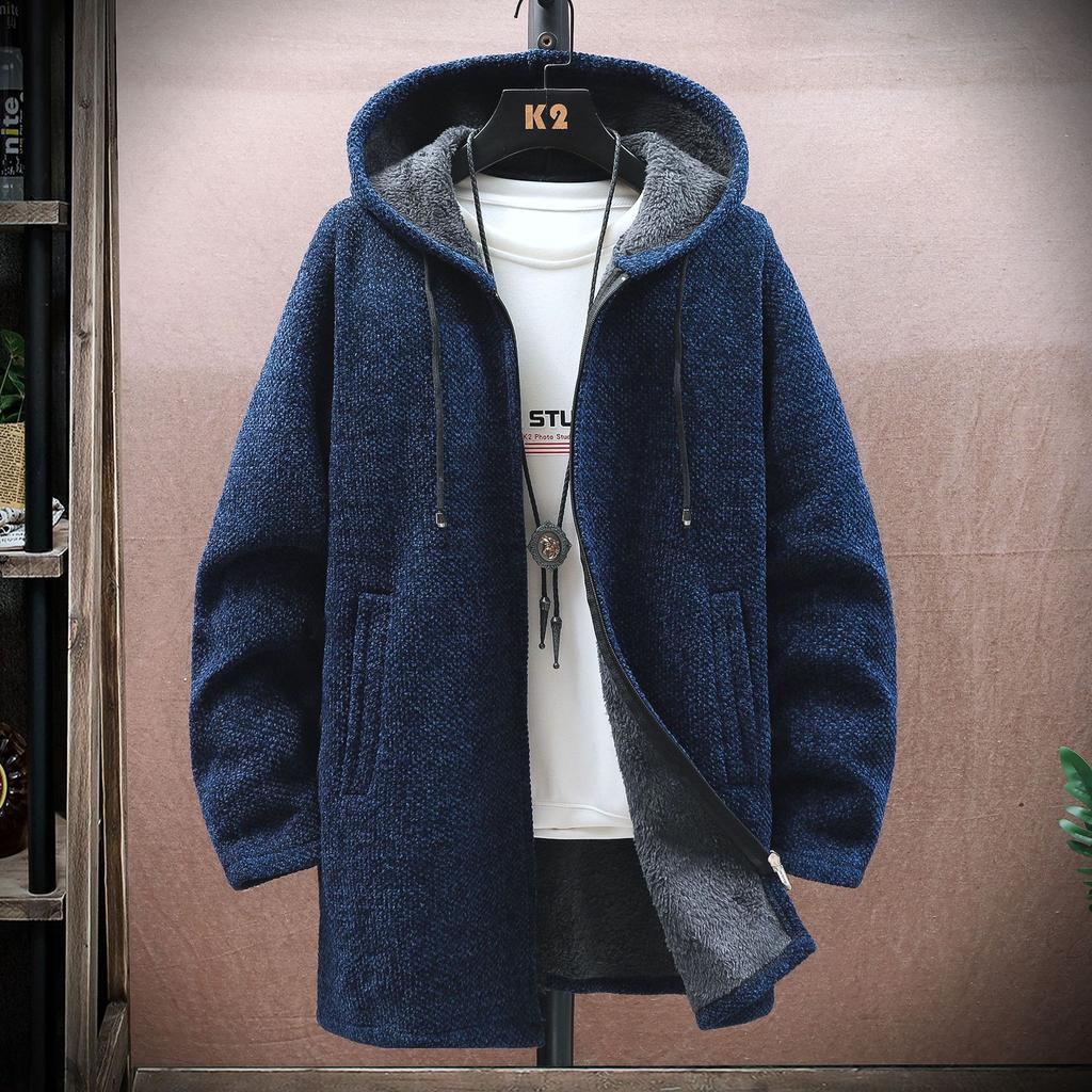 Foreign Trade Men'S Clothing Hooded Medium And Long Chenille Piled Thickened Long-Sleeved Sweater Teen Korean Version Men'S Knitted Sweater