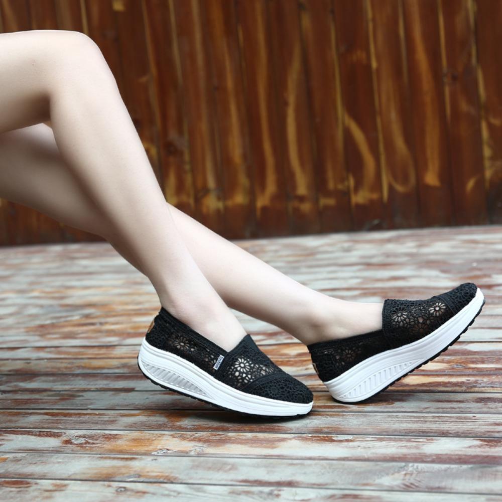 Summer canvas shoes, women's platform lese lace shoes, mesh cloth breathable, heightened small white shoes, flatform mesh shoes, women's single shoes